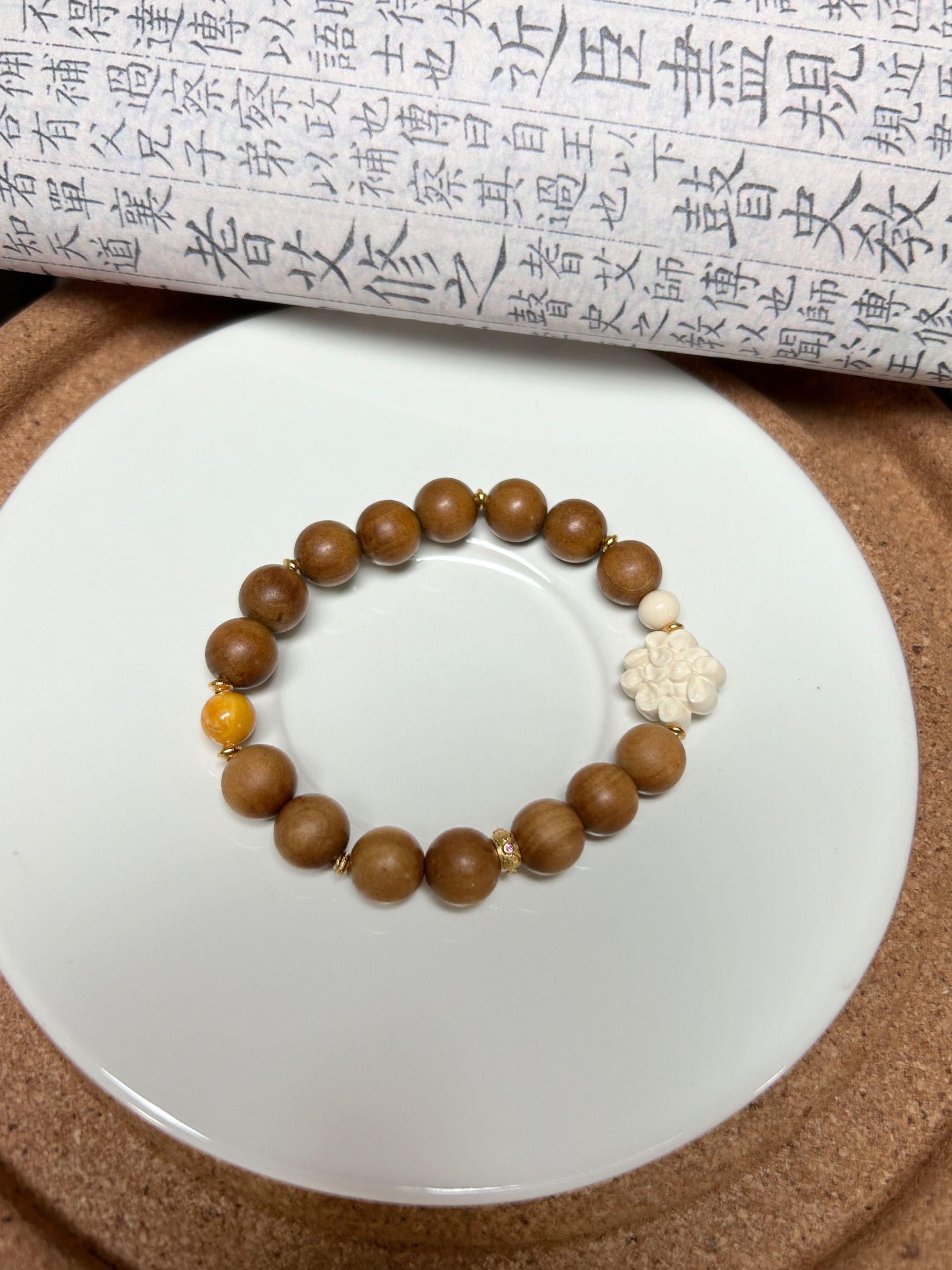 【檀花仙】黑肉老山檀猛犸牙手雕花单圈