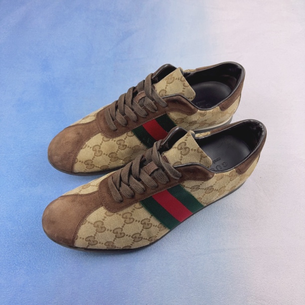 95新 GUCCI/古驰 40码/大logo老花满印 经典款时尚休闲鞋/无盒