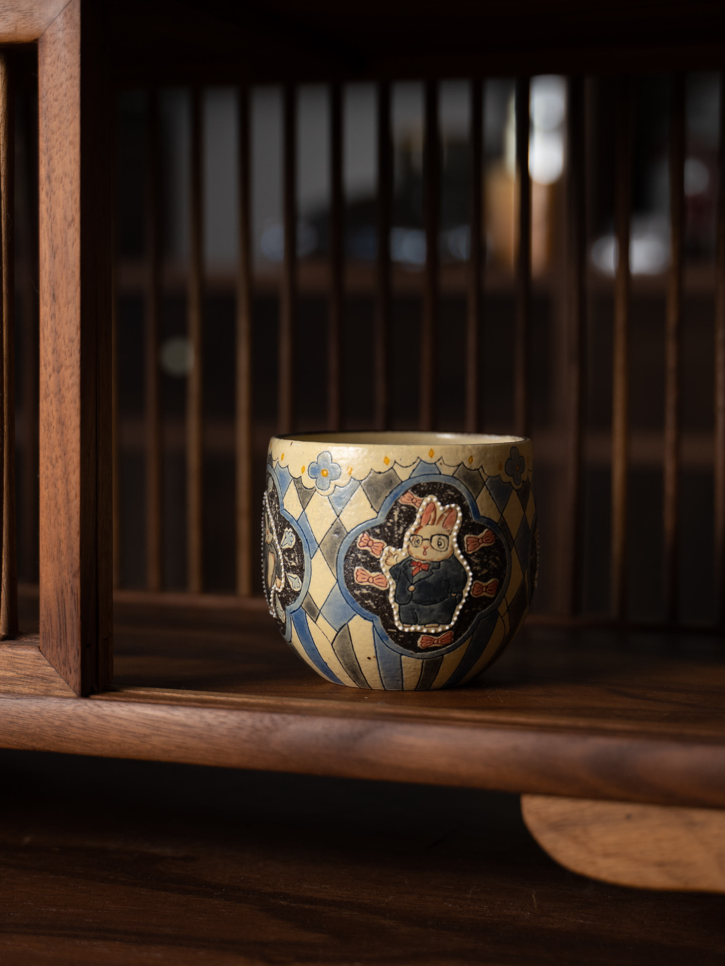 大炮家 | 兔子大亨黑蓝菱格手握杯