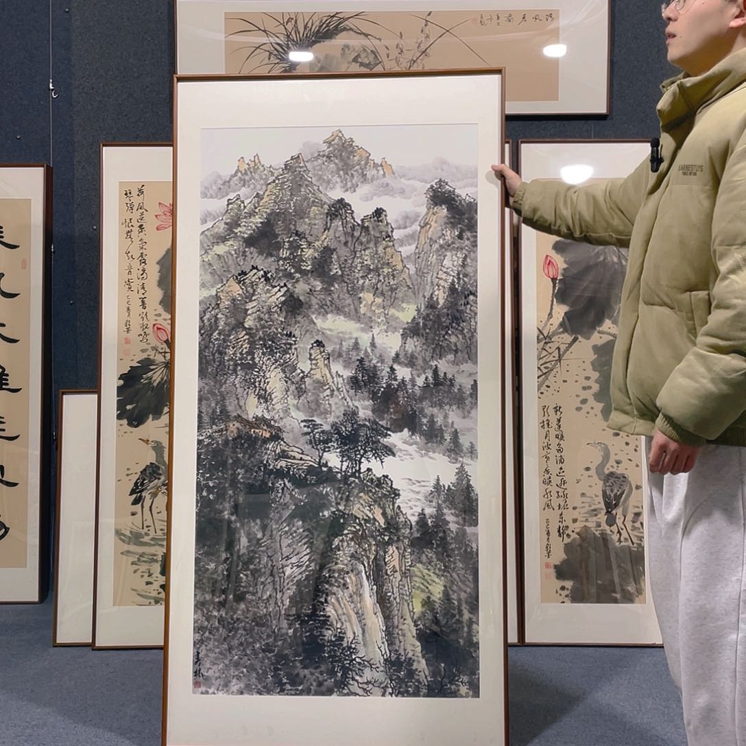 国画手绘作品带框