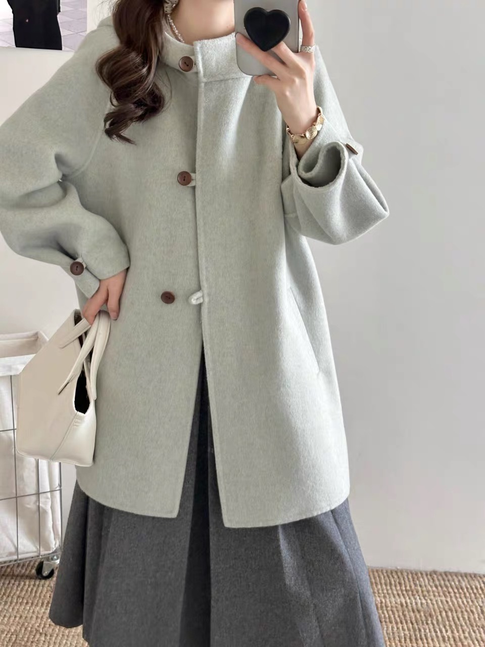 23404高级感韩版廓形连帽双面大衣斗篷式外套大衣女3-271