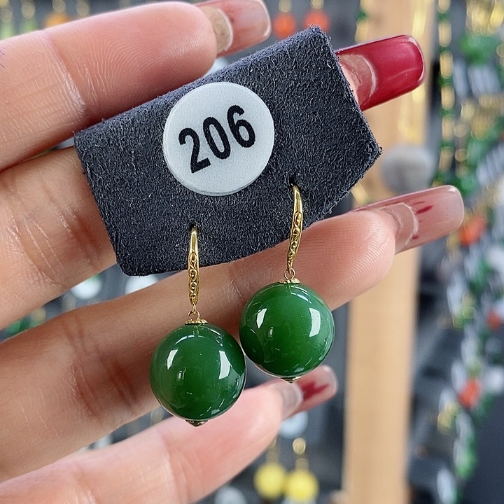 和田玉耳饰18K金镶嵌