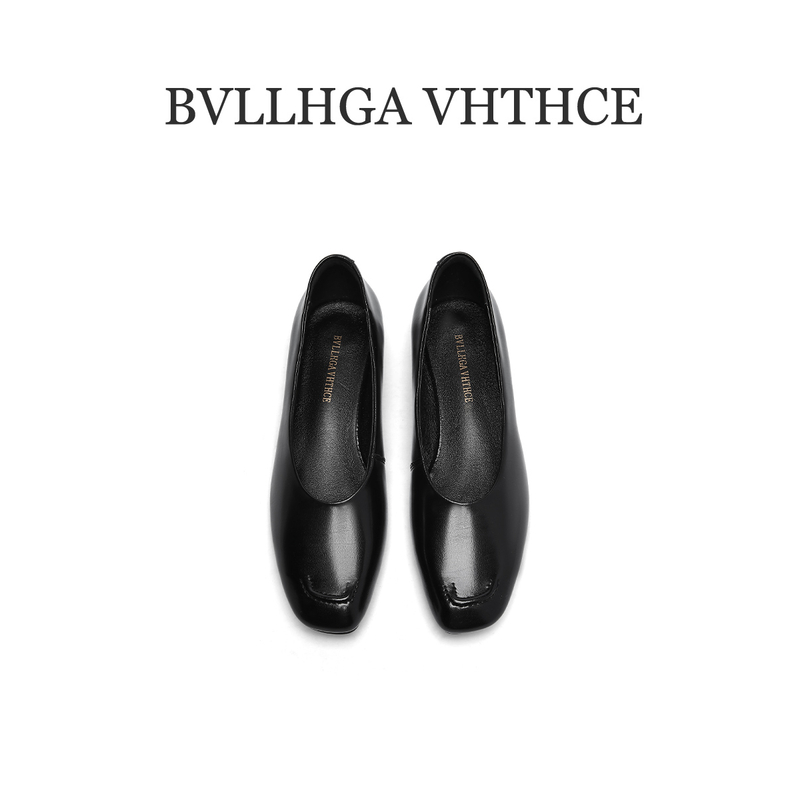 设计师新款百搭胎牛皮时尚方头开口笑休闲舒适低跟女鞋单鞋D12