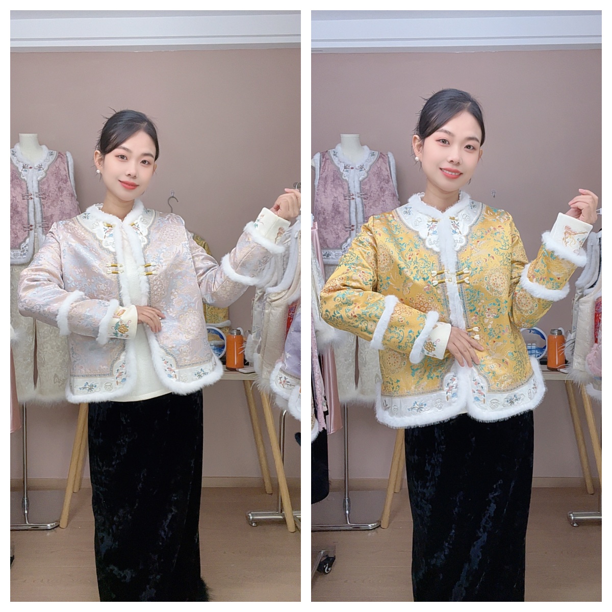 [锦色-棉衣]新中式国风冬季新款加棉棉服洋气加厚显瘦长袖女上衣