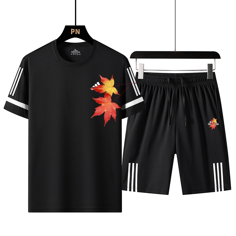 休闲运动套装夏季男士黑色套装男帅气时尚薄款运动服