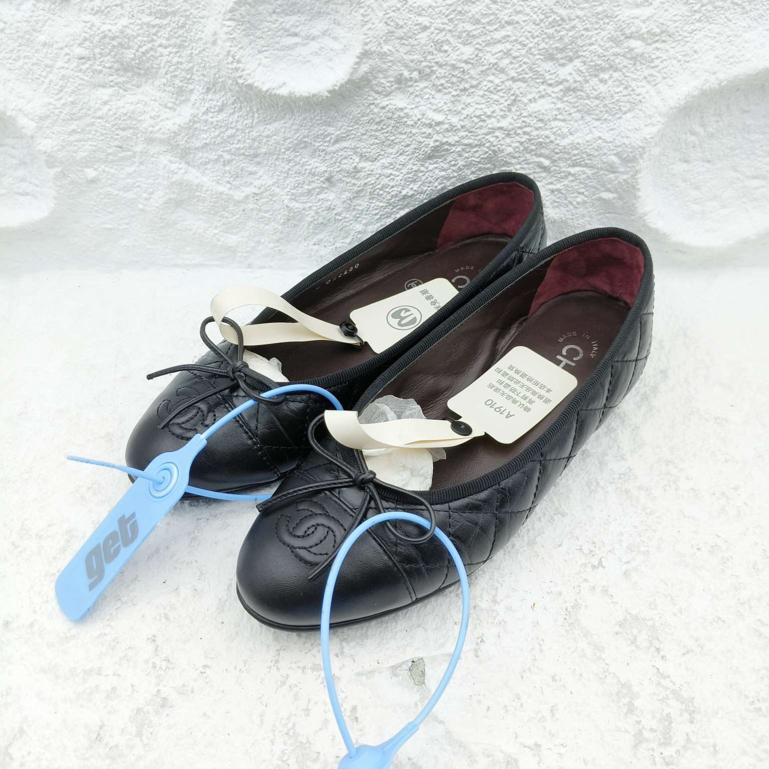 95新 Chanel/香奈儿 35.5码/黑色菱格纹芭蕾平底鞋/非全新