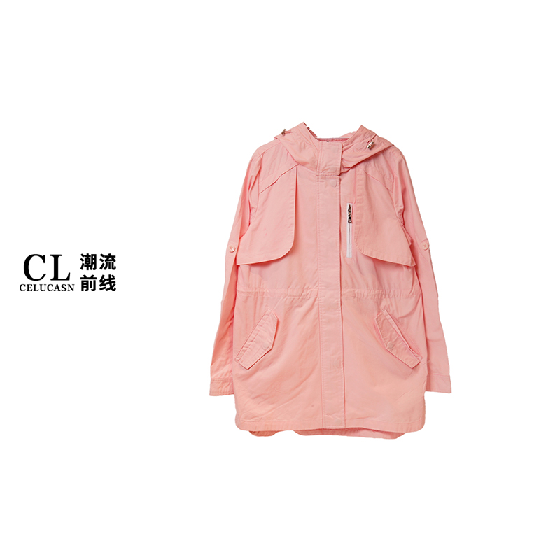 Y5BO81148#春季女款中长款风衣时尚薄款皮肤衣外套休闲宽松上衣