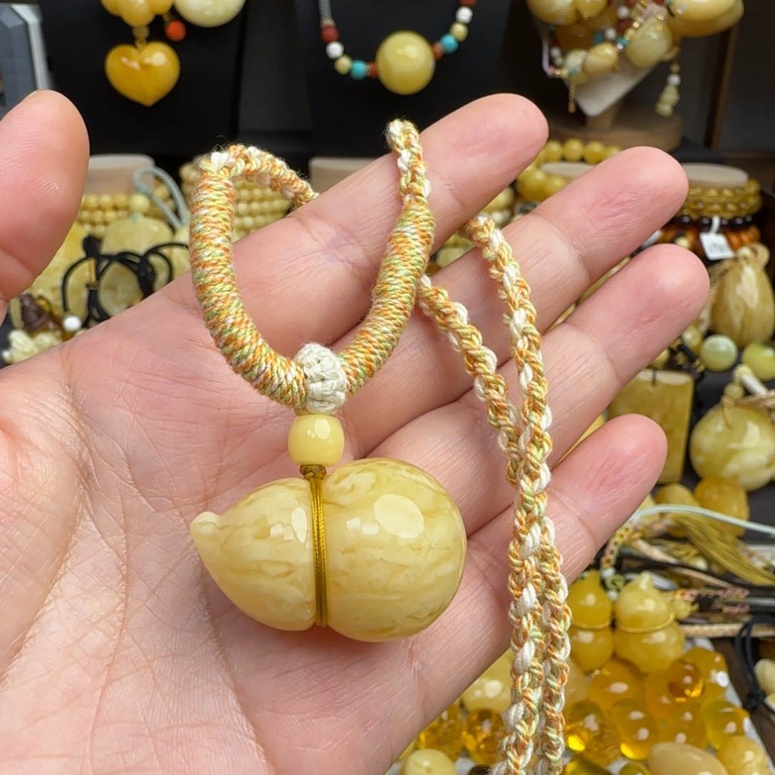 未镶嵌套链琥珀天然俄料虎皮妖花蜜蜡葫芦吊坠