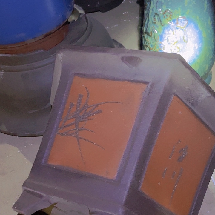 紫砂32红六方花盆花盆