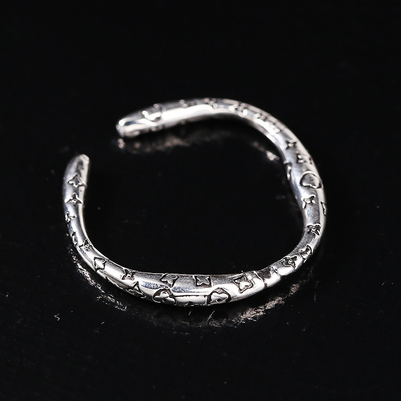 925银戒指 S925银「经典款」花纹做旧不规则开口戒指百搭个性指环