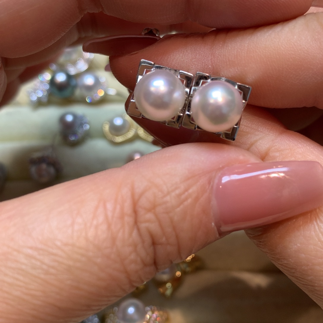 海水珍珠耳饰银S925镶嵌