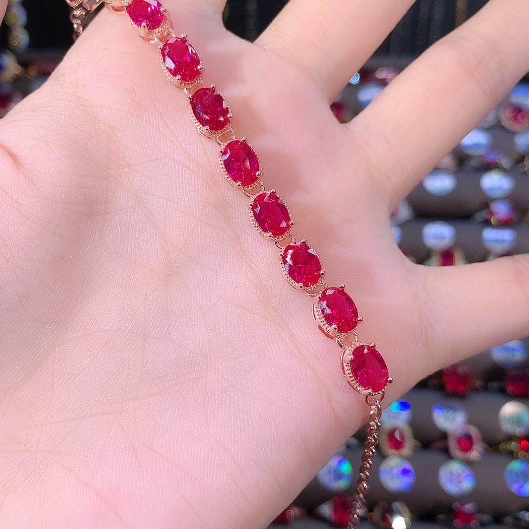 红宝石银S925镶嵌手链玫瑰金