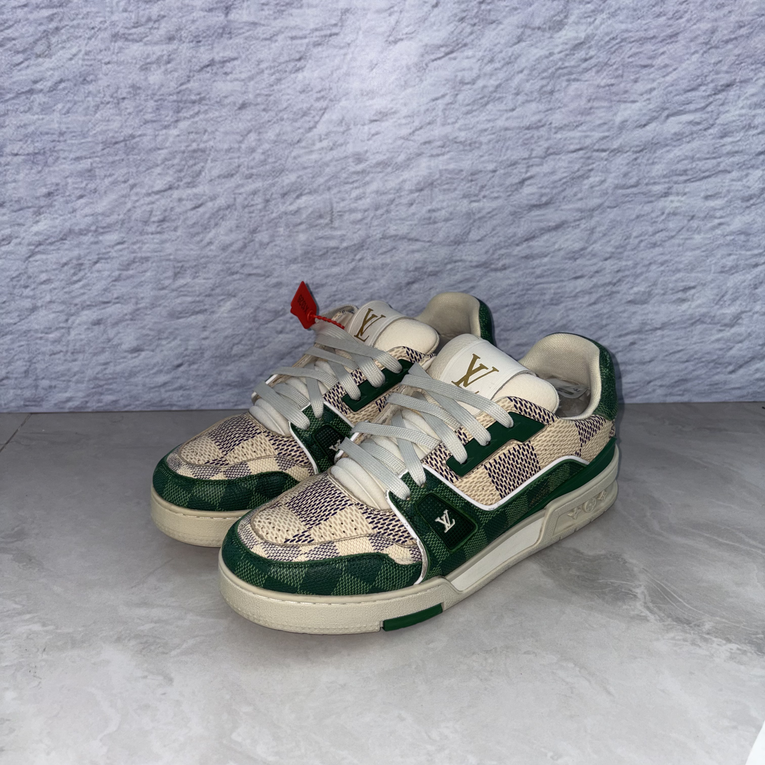 99新 LouisVuitton/路易威登 39.5码 Trainee 棕绿棋盘格 板鞋