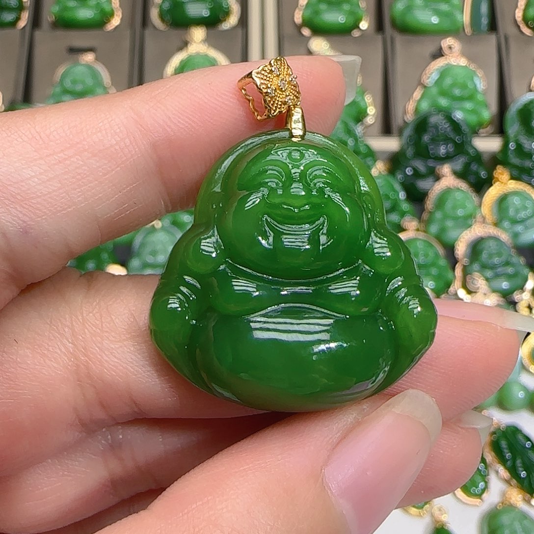 和田玉（碧玉）吊坠(不含链)18K金镶嵌