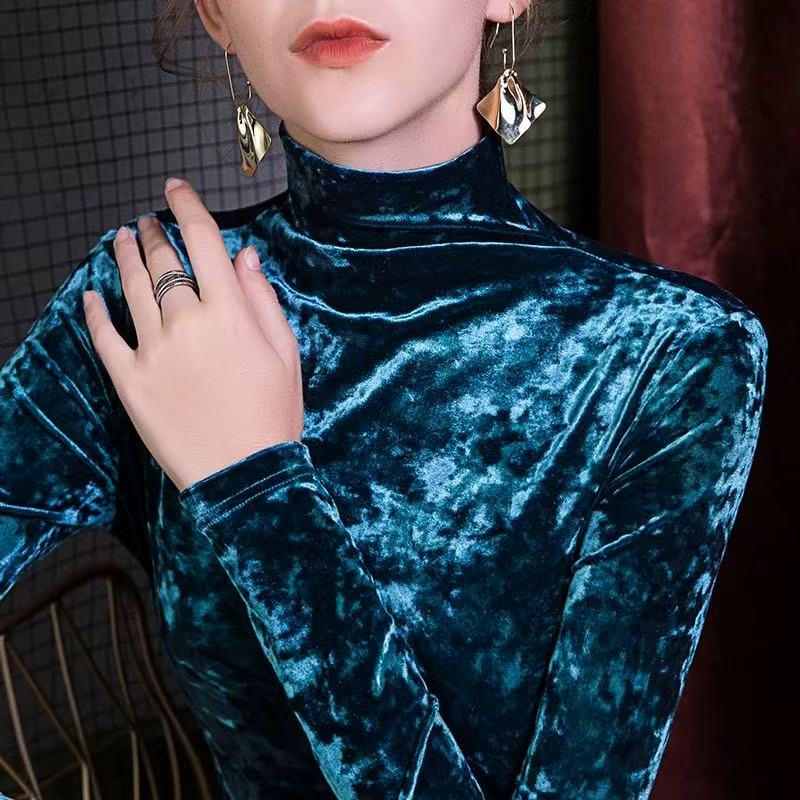 秋冬25新款丝绒高领打底衫女修身高档钻石绒长袖女装T恤上衣小衫