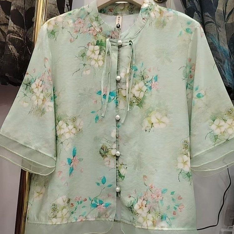 中国风丝缎中袖妈妈套装中老年女装中国风斜襟提花时尚气质