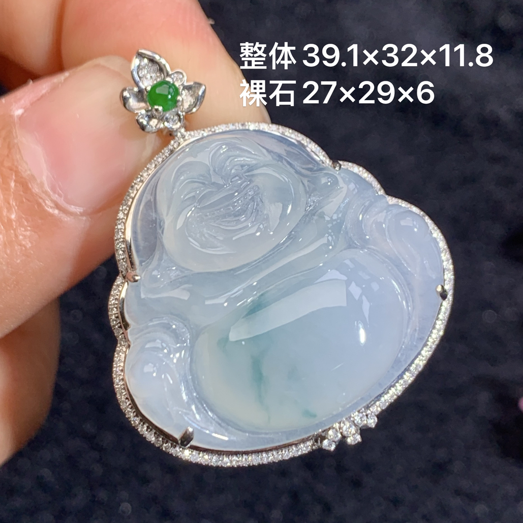 18k金镶嵌天然缅甸翡翠冰种佛公吊坠39.1×32×11.8/27×29×6
