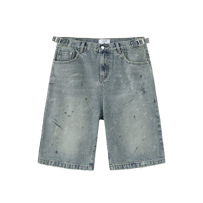 FDM 「wave」14盎司 重洗水泼墨做旧五分牛仔短裤
