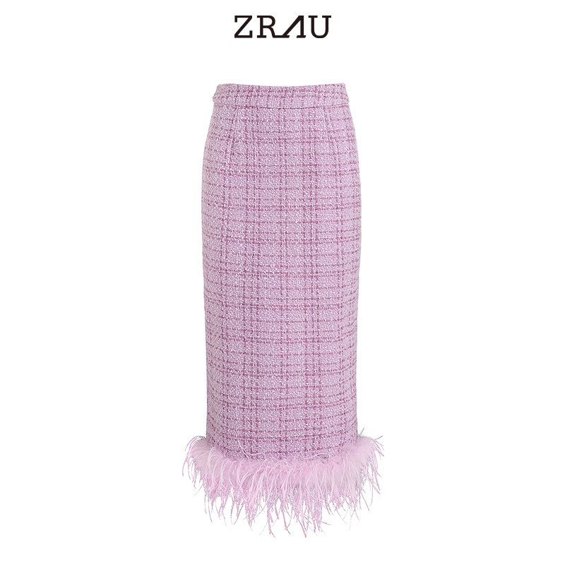 ZRAU优雅浪漫玫瑰紫小香风半身裙91180131304