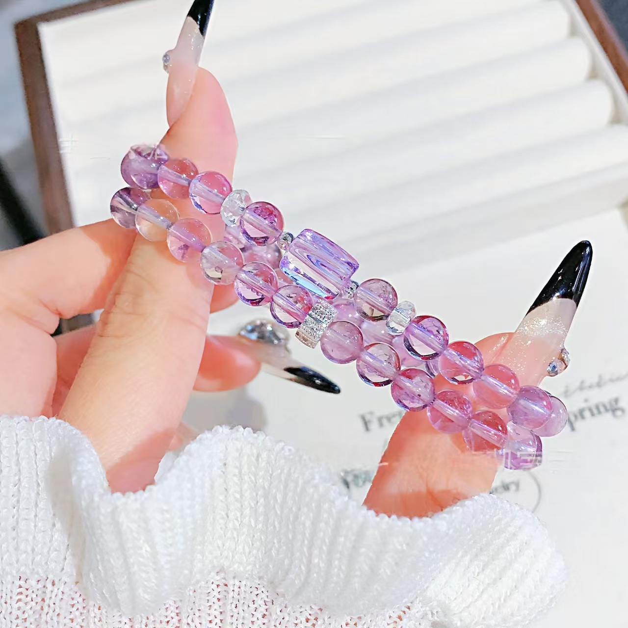 天然A级紫水晶紫水方糖双圈手串