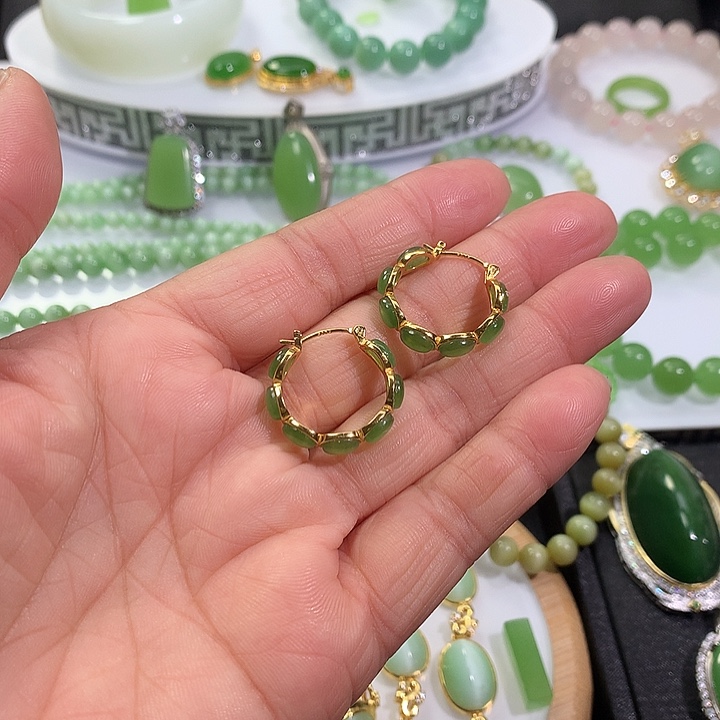 银S925镶嵌和田玉耳饰