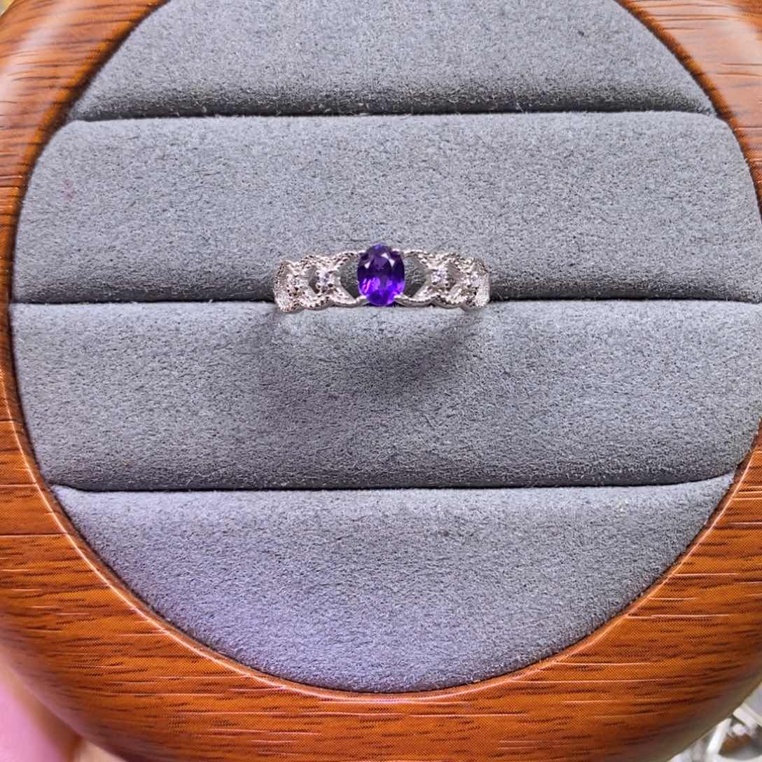紫晶戒指银S925镶嵌戒指