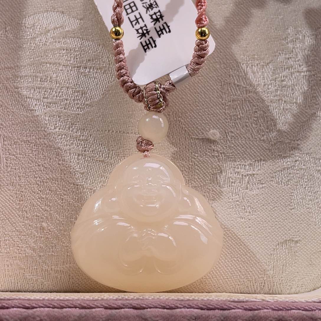 吊坠(不含链)未镶嵌和田玉藕粉大版抱抱佛