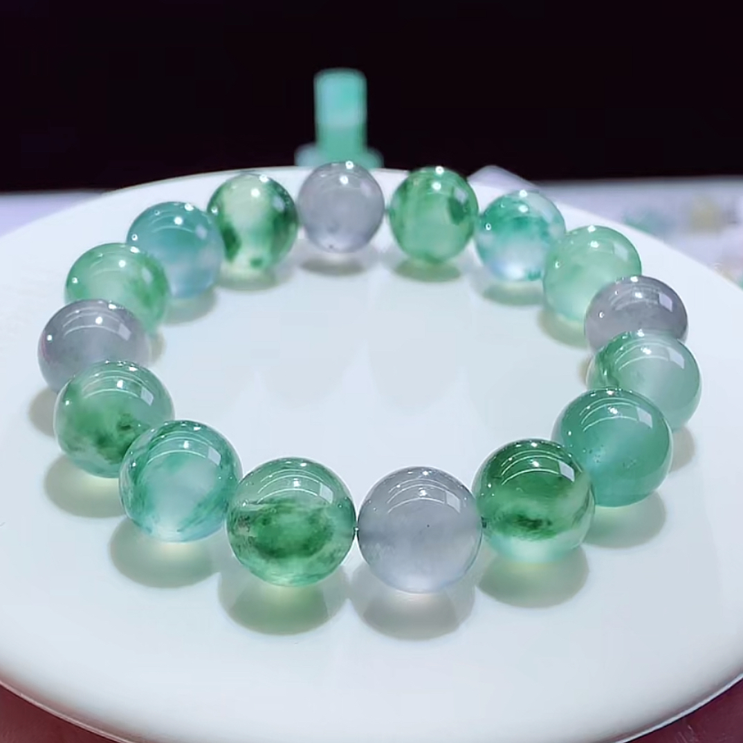 镇店之宝天然缅甸翡翠A货玻璃种绿野仙踪手串卡12+mm