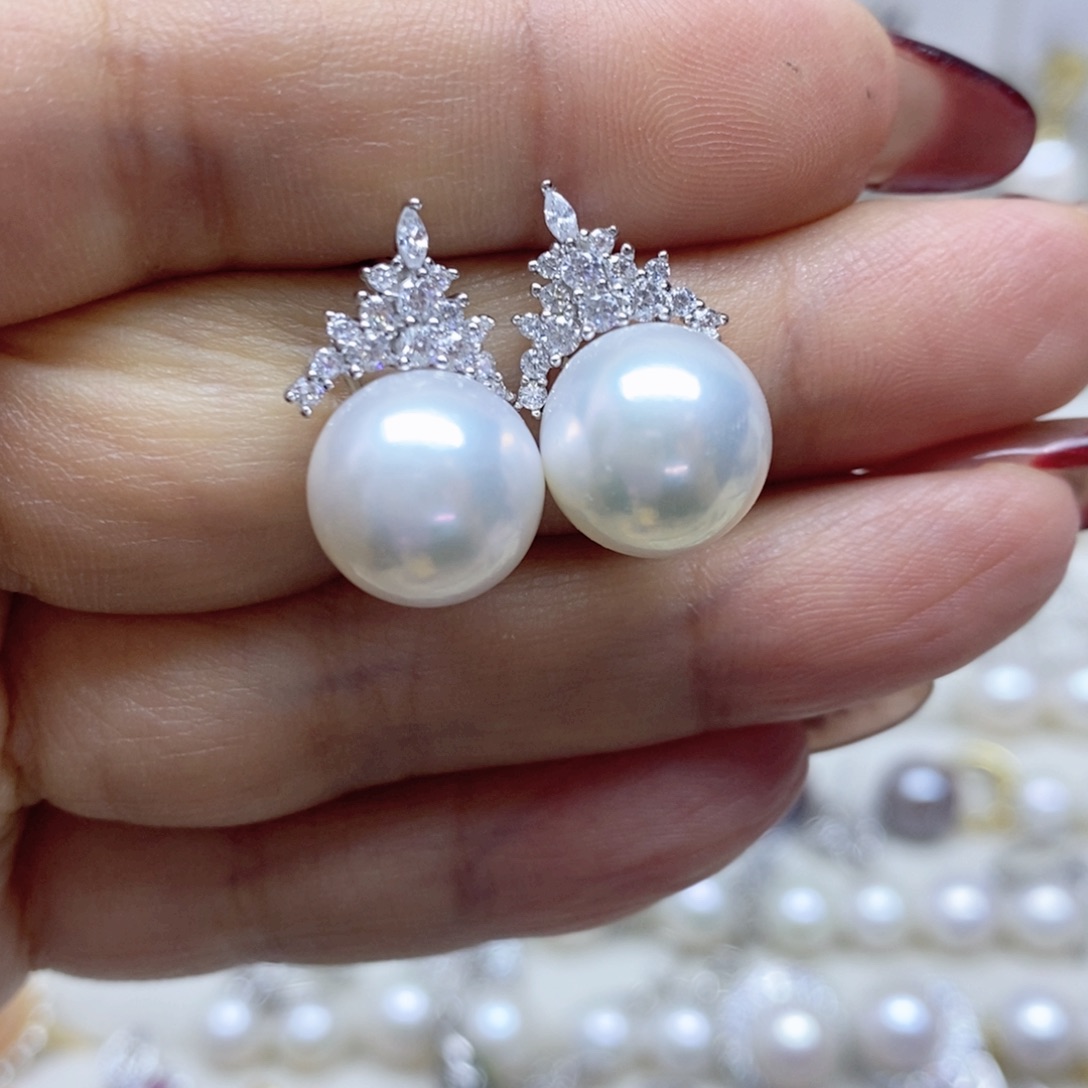 淡水珍珠耳饰银S925镶嵌