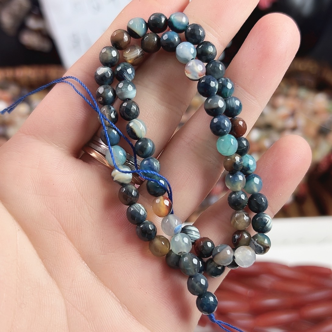 玛瑙/玉髓合金珠宝半成品L61，切面玛瑙一条6mm