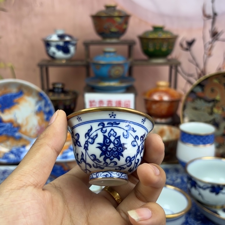 D****陶盖碗景德镇手工手绘陶瓷