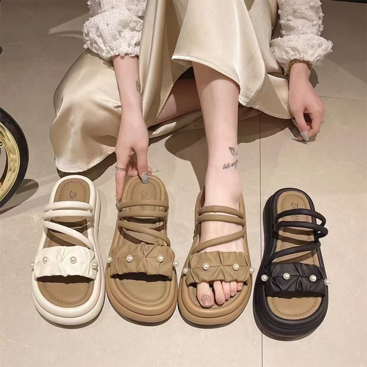 TT厚底拖鞋女时尚夏季新款时尚休闲搭配裙子一字甜美凉拖鞋女凉鞋