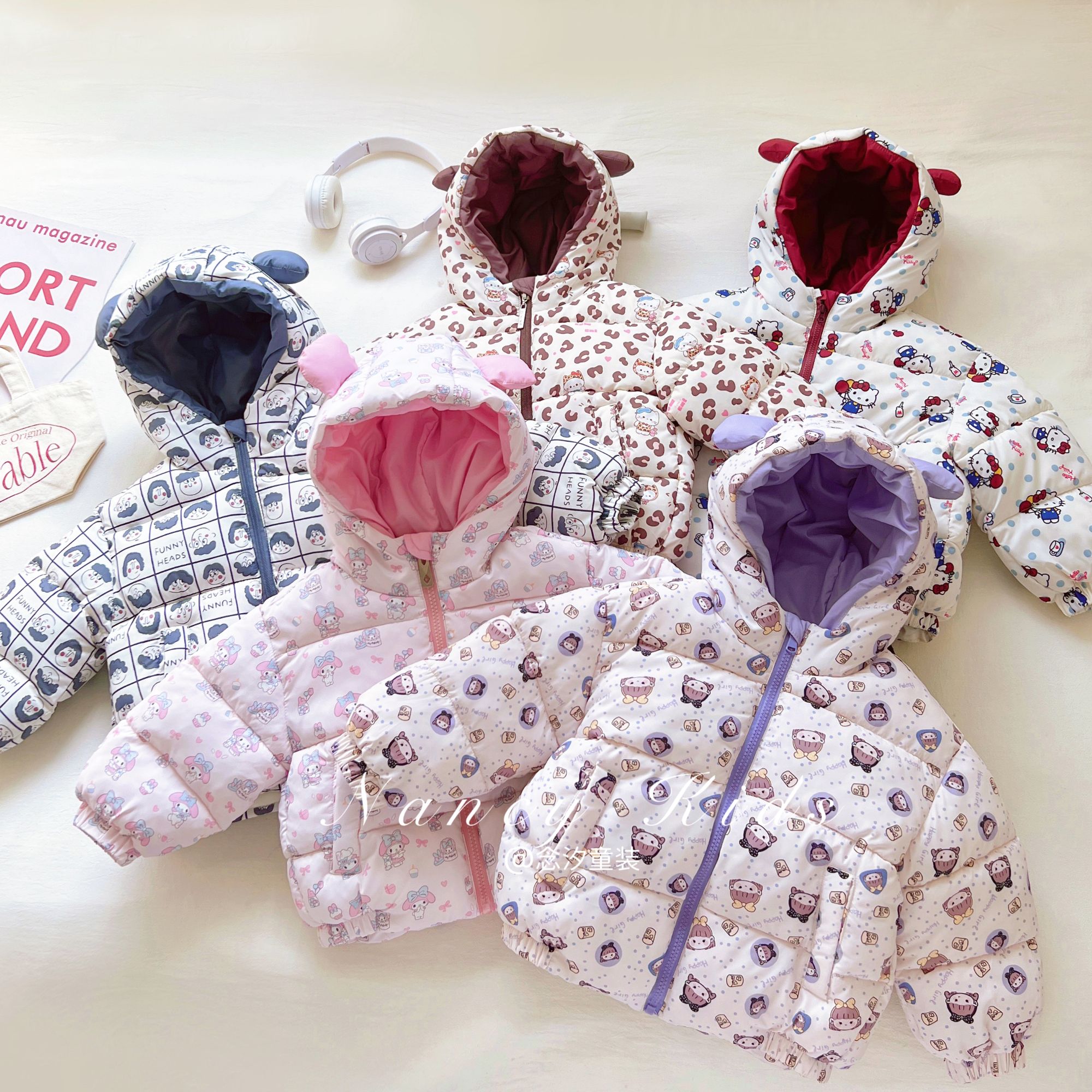新L2025加绒加厚男女童秋冬季卡通洋气过冬连帽保暖厚棉服