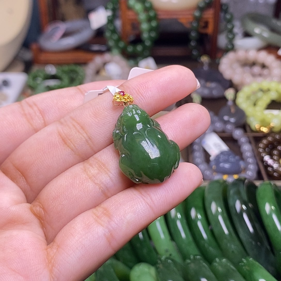 和田玉碧玉老料金镶貔貅未镶嵌