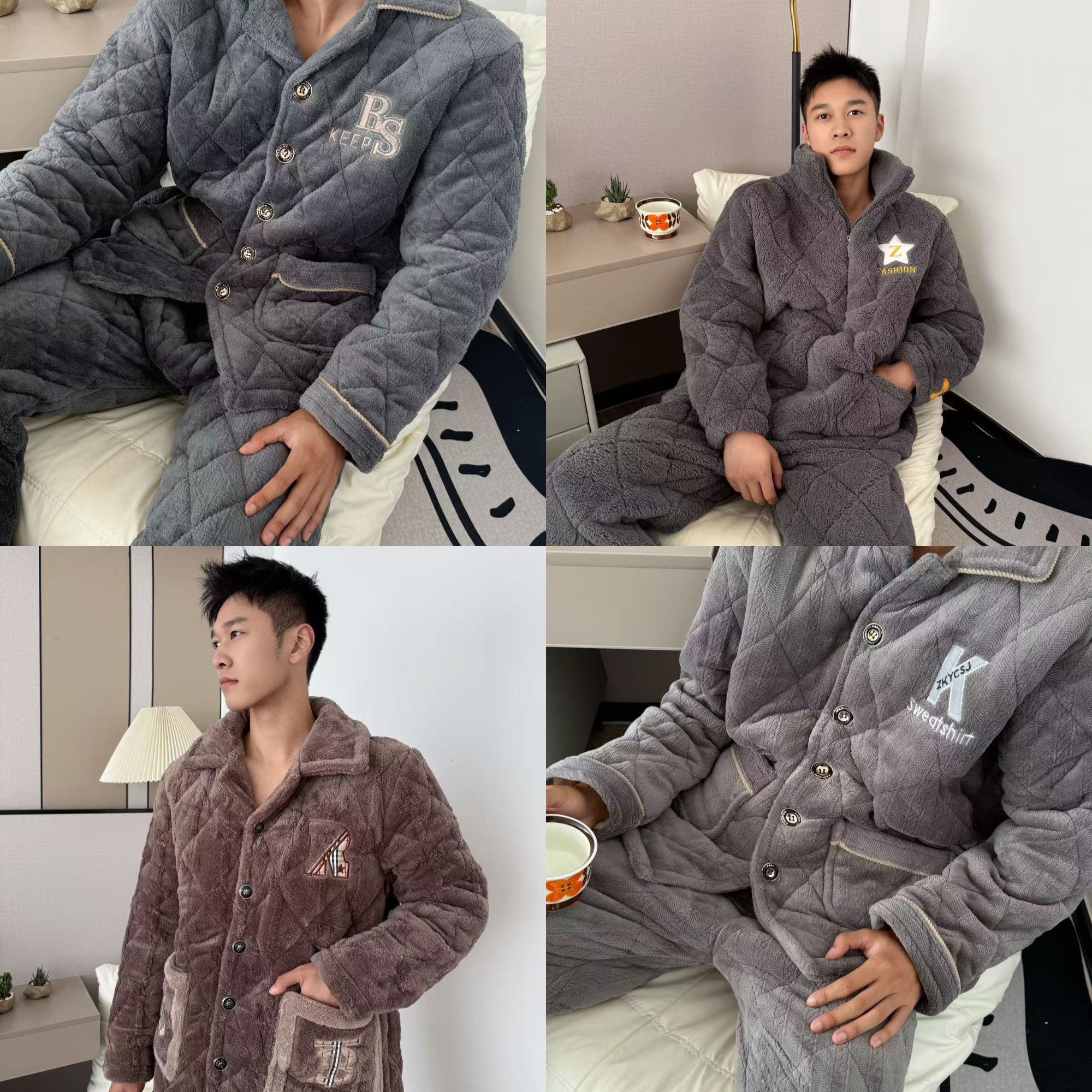 【男款热销叠加】冬款加厚加绒三层夹棉保暖男士冬季家居服睡衣