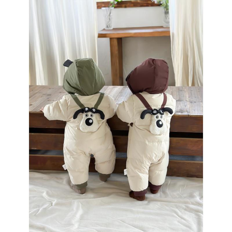 婴儿保暖连帽加绒婴幼儿冬季立体小狗玩偶拼色白鸭绒羽绒服2438