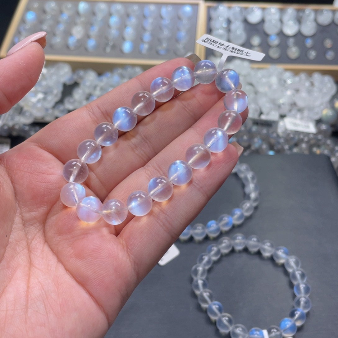 微***微未镶嵌手链长石蓝月光手链9.5mm