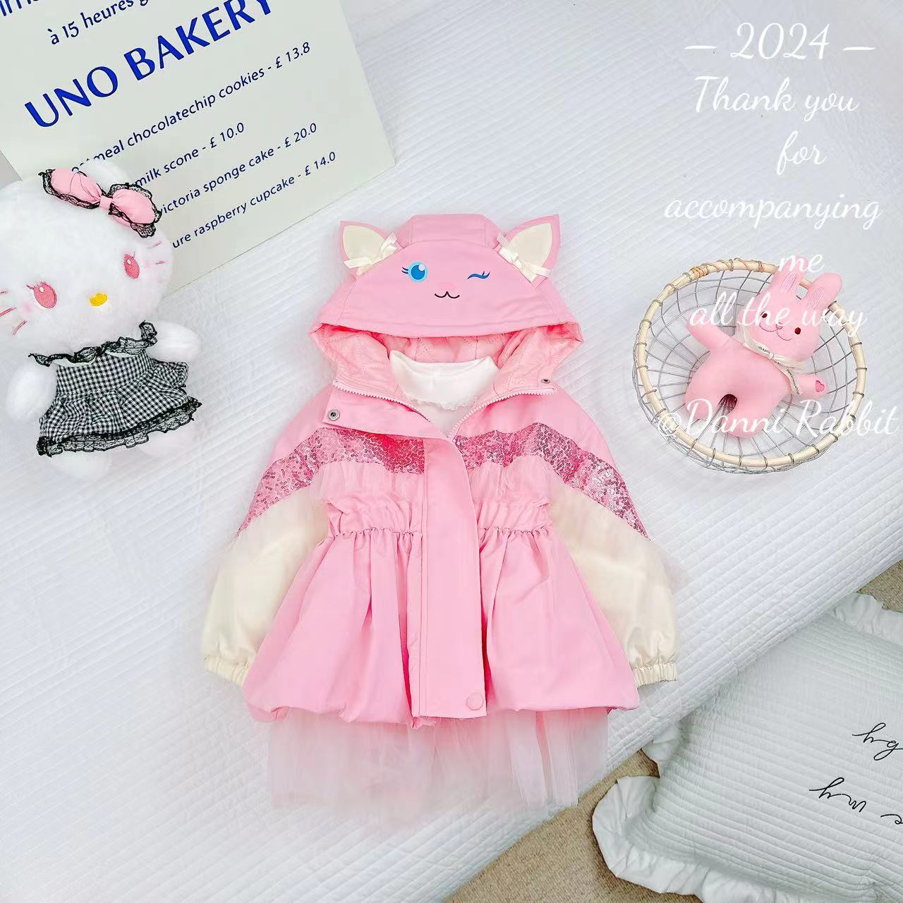 【现货】冬季新品网红洋气女童网纱拼接连帽棉服汉服外套 D-P45