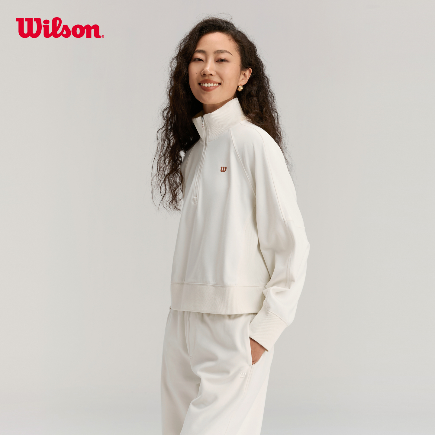 Wilson威尔胜女士秋冬复古美式立领半拉链套头卫衣WW20096