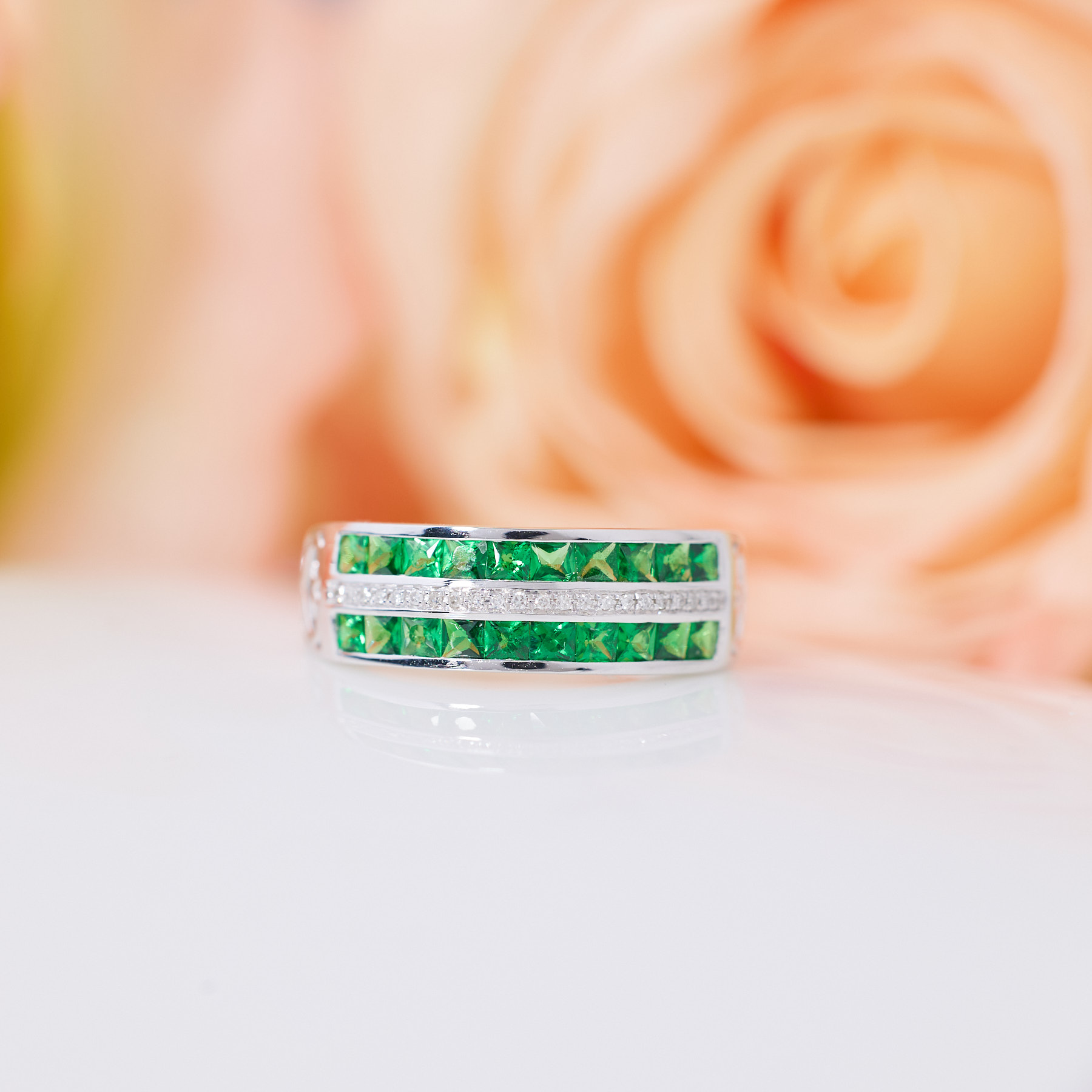 【九华山】蘩藜*沙弗莱戒指*18K金镶嵌U7615