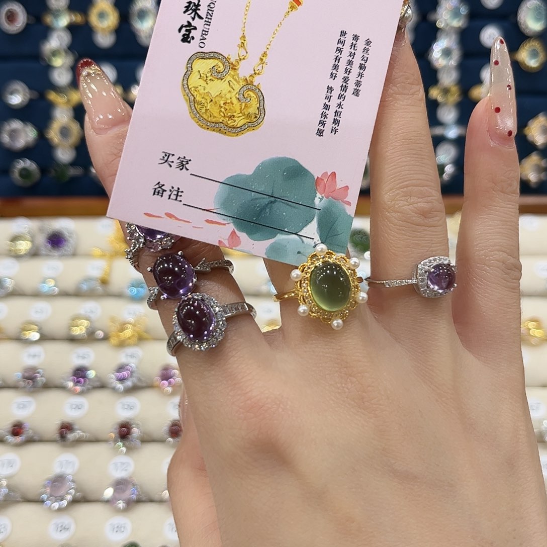 蛇纹石玉女款银S925镶嵌我*宝戒指82