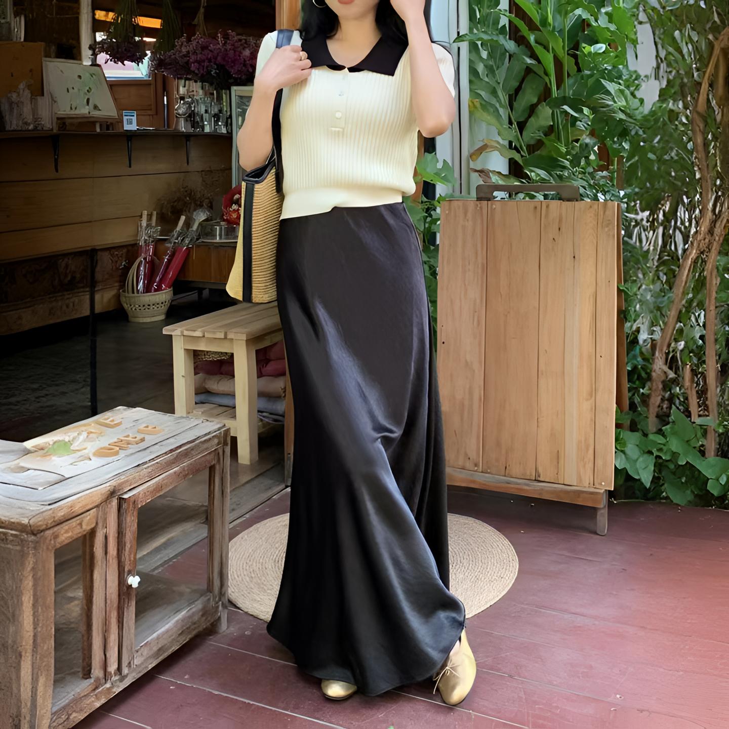 夏季高腰显瘦丝滑长款包臀醋酸缎面鱼尾半身裙