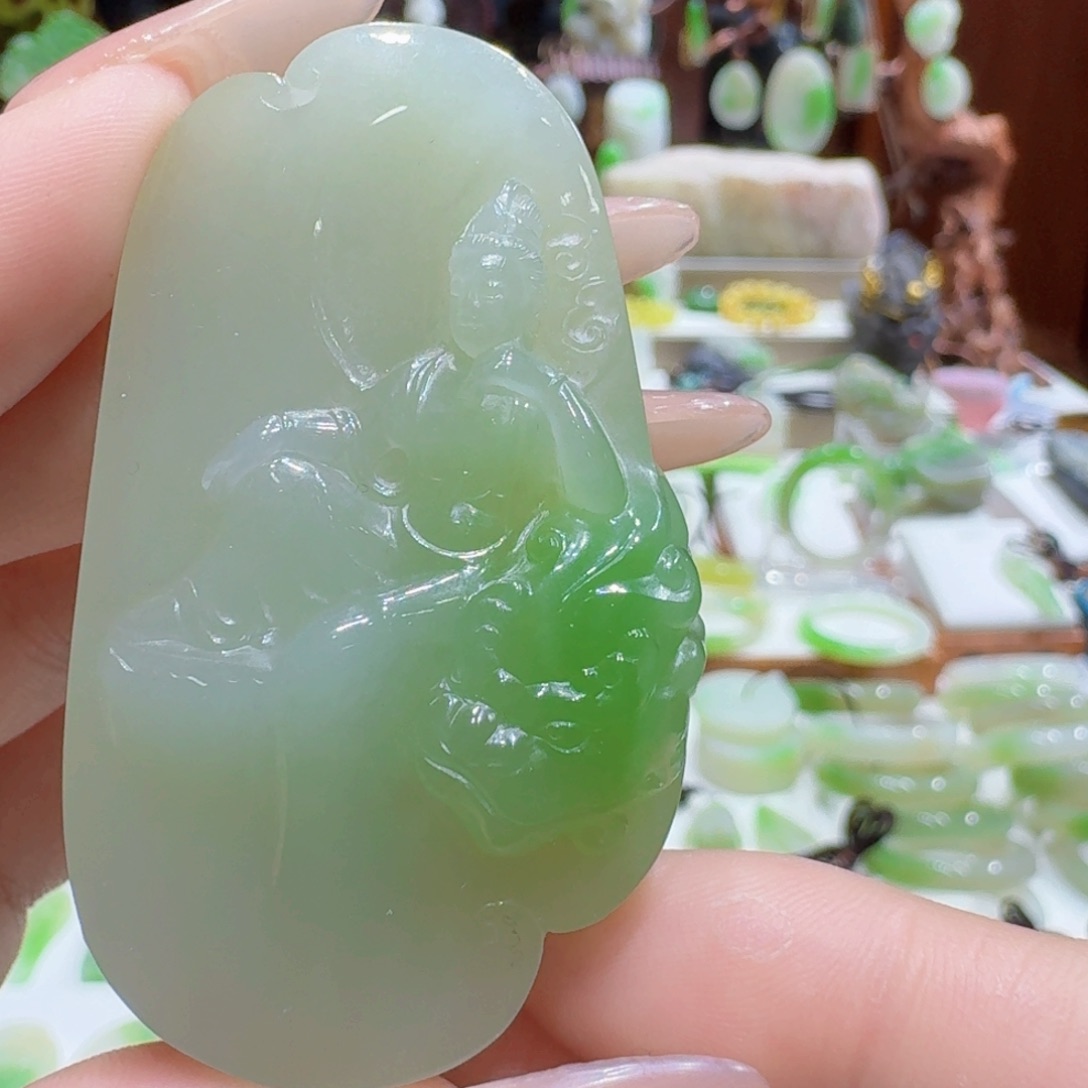 和田玉翠青文殊未镶嵌