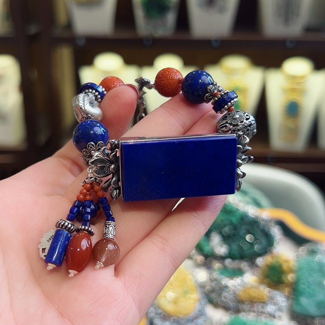 青金石手链银S925镶嵌手链