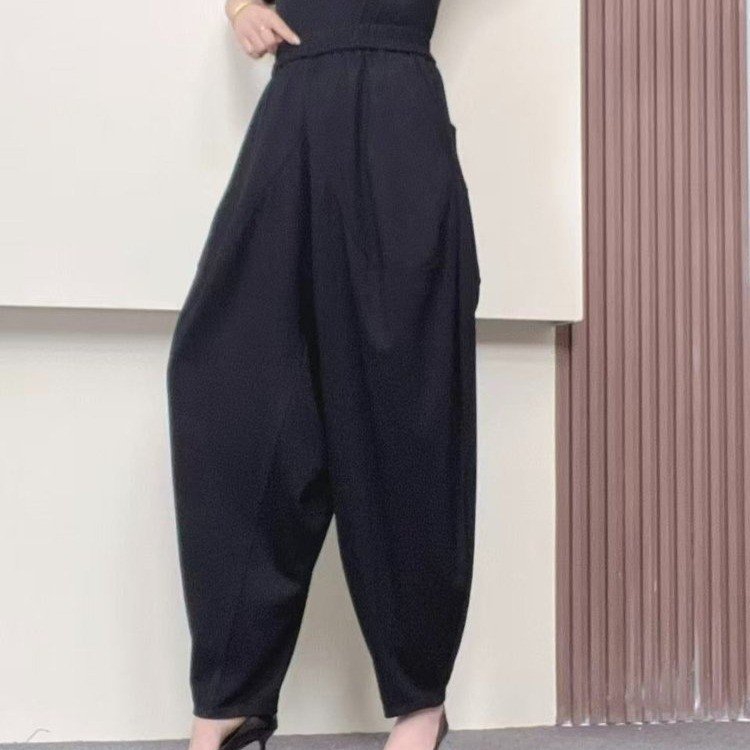 #5020气质高腰宽松显瘦拼接小众潮流哈伦裤