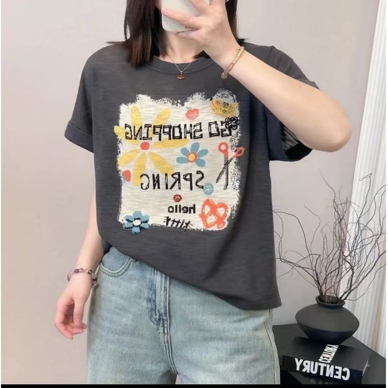 丽丽家~太阳花短袖显瘦时尚百搭夏季宽松印花圆领上衣268