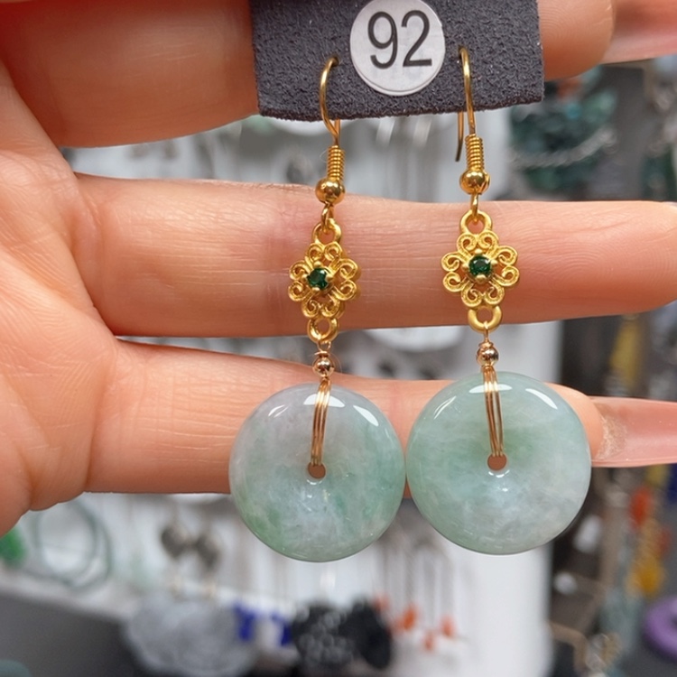 【闪购商品】翡翠耳饰银S925镀金镶嵌