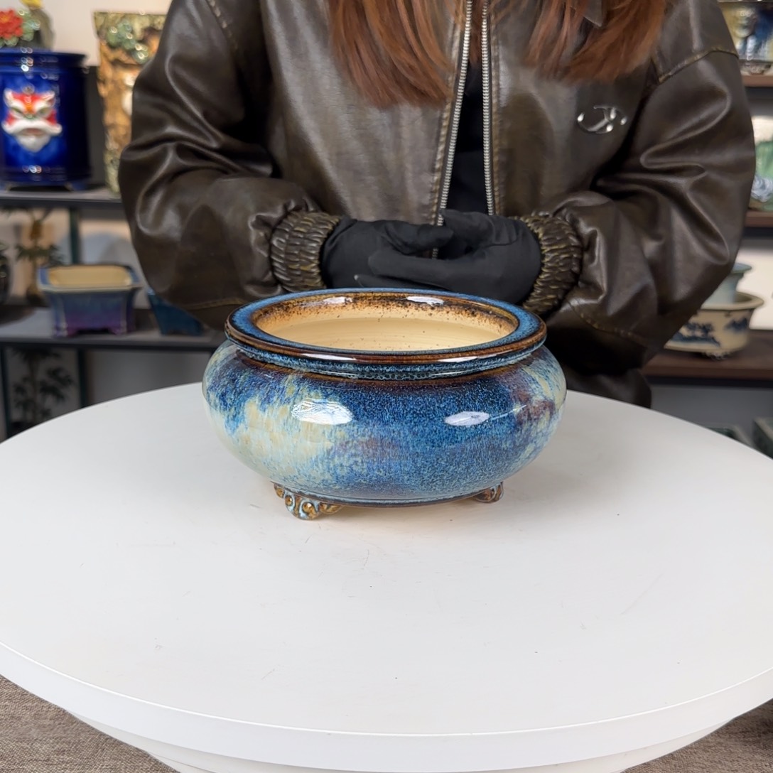 红陶一风堂石湾盆。微瑕