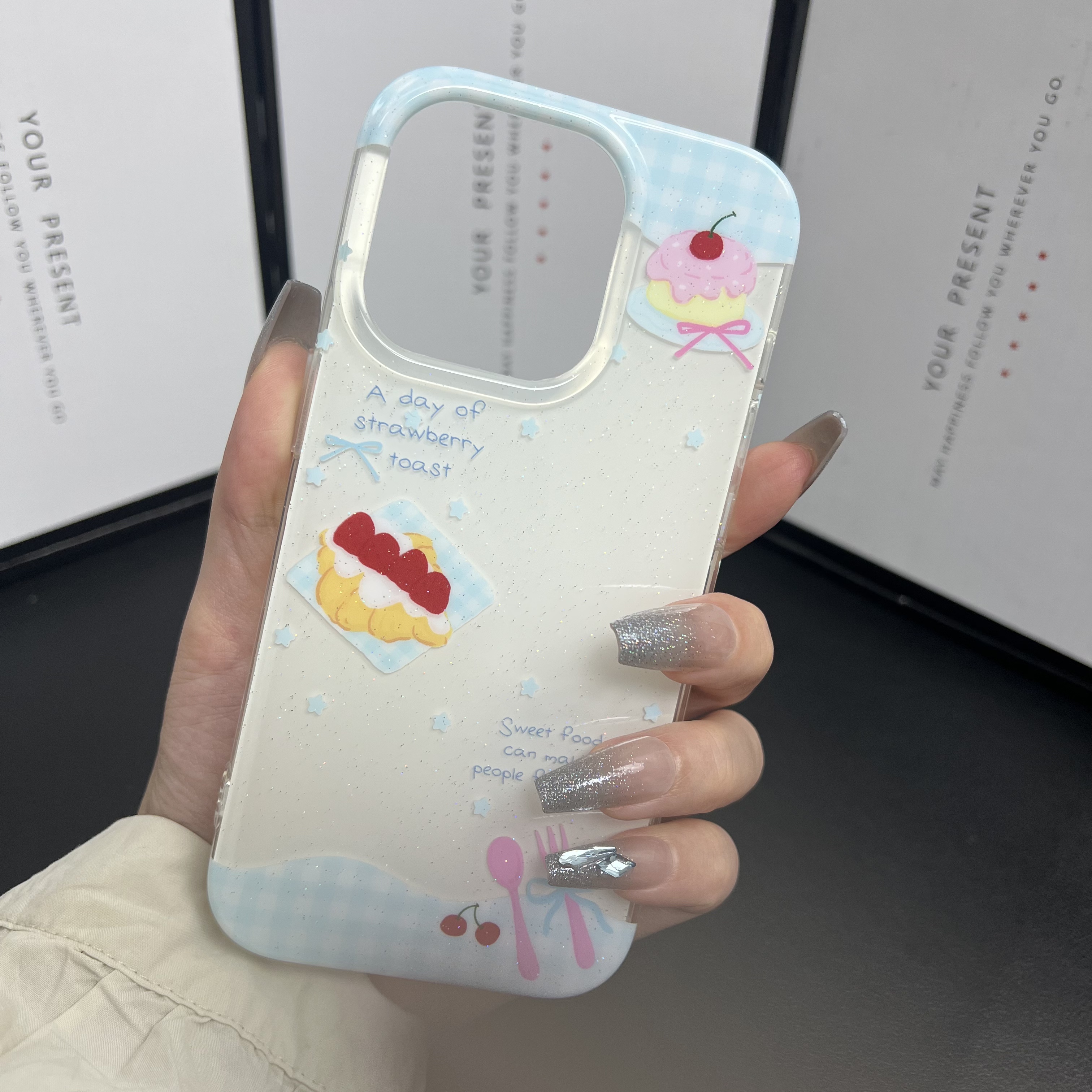 细闪双层樱桃蛋糕冰淇淋适用iphone16promax苹果15p新款13手机壳