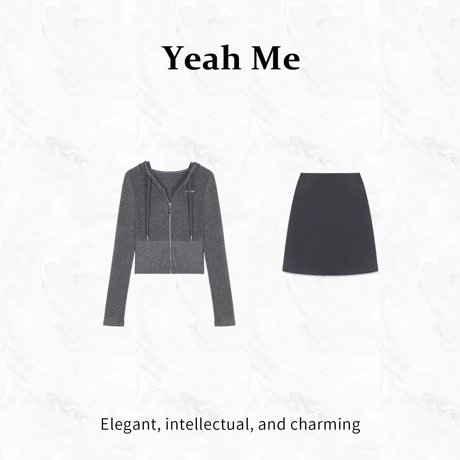 Yeah Me/也觅【极简日记】秋季新品简约设计感灰色半身裙穿搭两件套